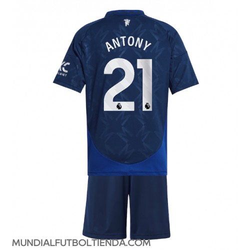 Camiseta Manchester United Antony #21 Segunda Equipación Replica 2024-25 para niños mangas cortas (+ Pantalones cortos)